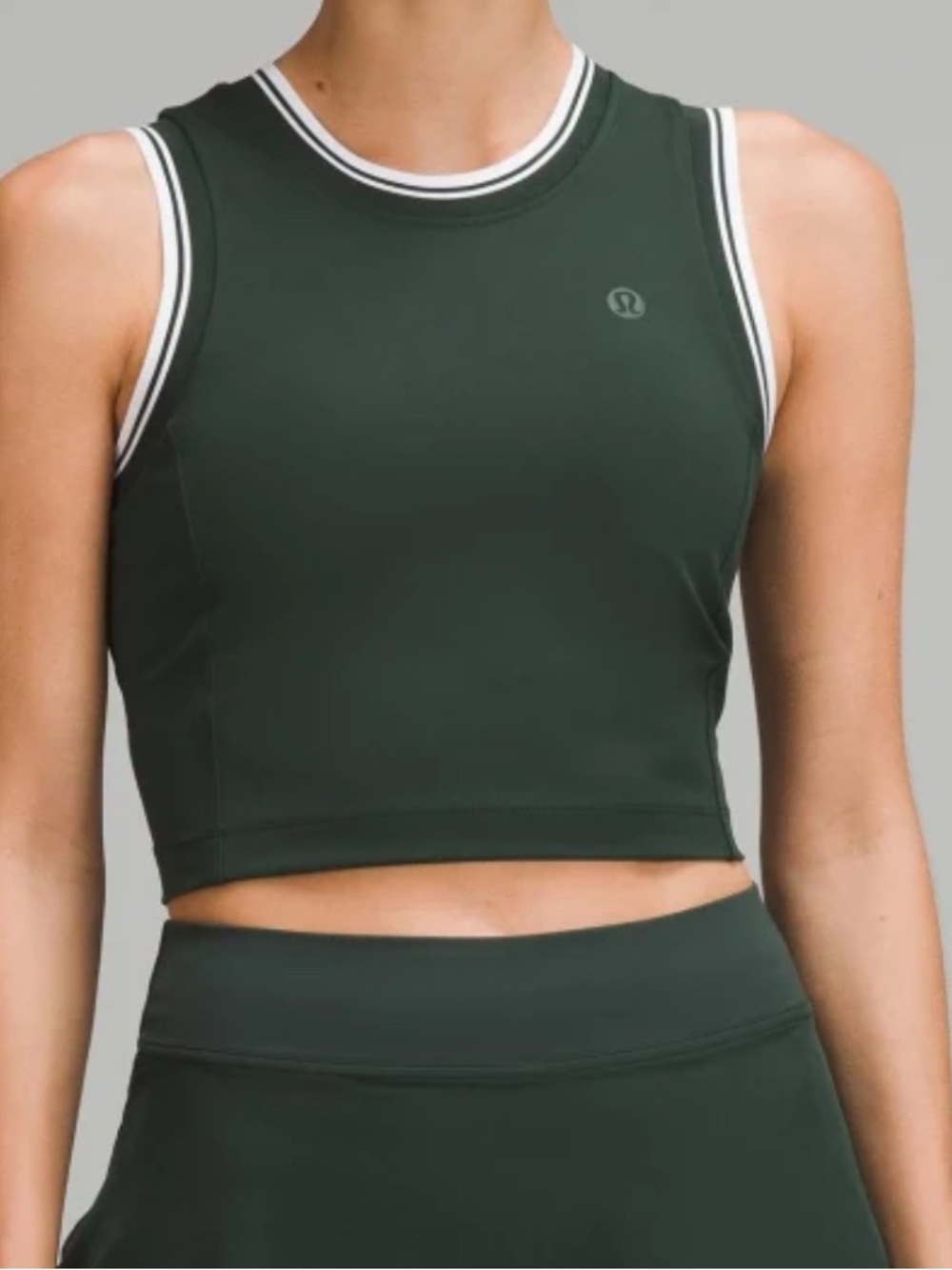 lululemon athletica Forest Green Cropped Tank with White-Trim Neckline
